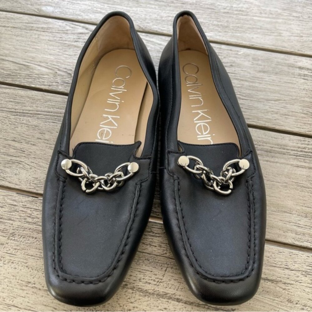 Calvin Klein Elanna Black Leather Loafers Womens Size 11